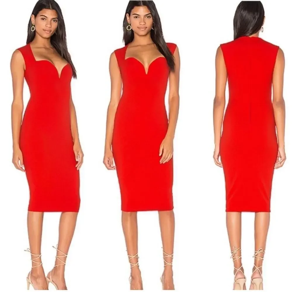 Nookie NEW Red Sweetheart Plunge Neck Bodycon Madonna Midi Dress In Cherry XS